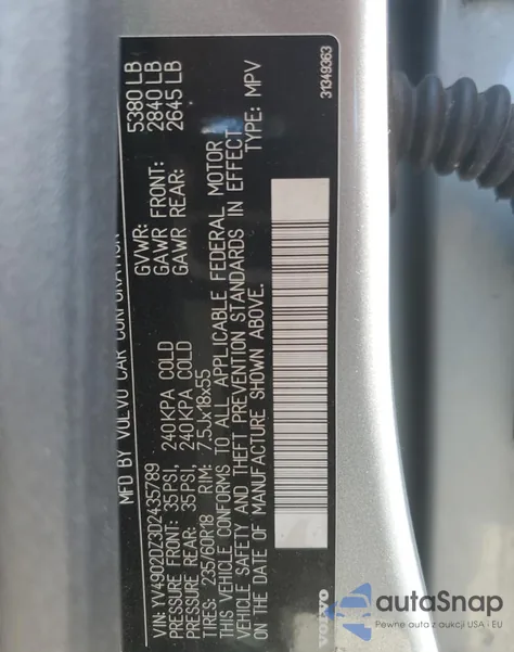 2013 Volvo Xc60 T6 z USA, uszkodzony, nr VIN YV4902DZ3D2435789